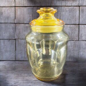 Anchor Hocking Fairfield Glass Amber Yellow Thumbprint Apothecary Jar Canister